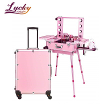 Aluminum professional rolling makeup case with lights